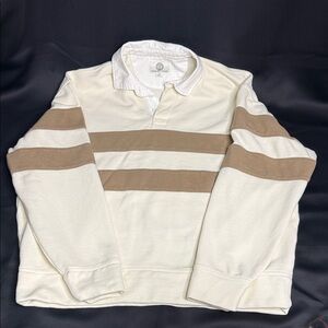 American Eagle Outfitters Cream and Tan Long Sleeve Rugby Shirt